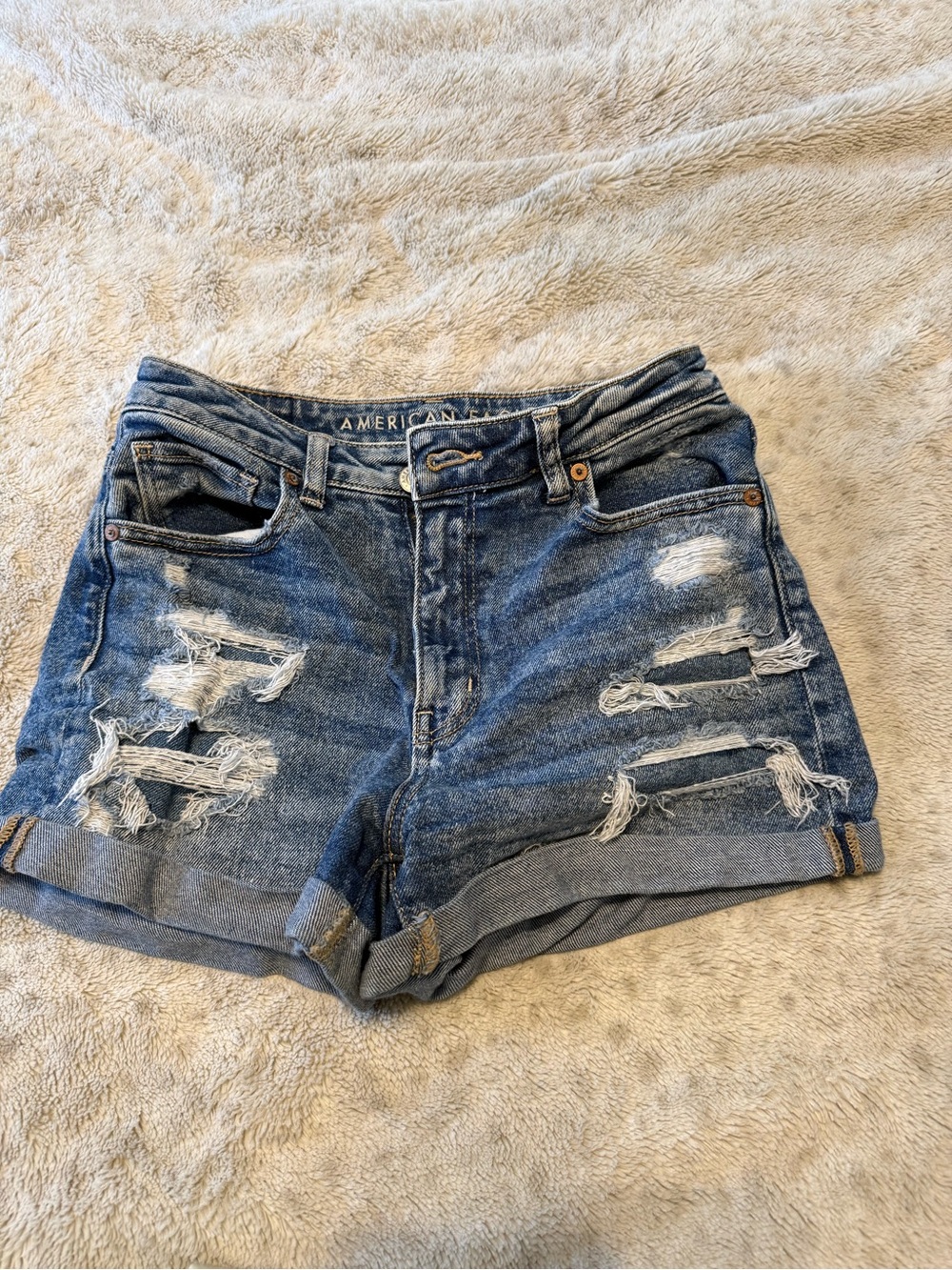 American Eagle Outfitters Women's Distressed Denim Shorts - Blue
